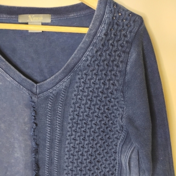 Natural Reflections Acid-Wash Knit Sweatshirt Cable Panel Side Buttons - Picture 6 of 9